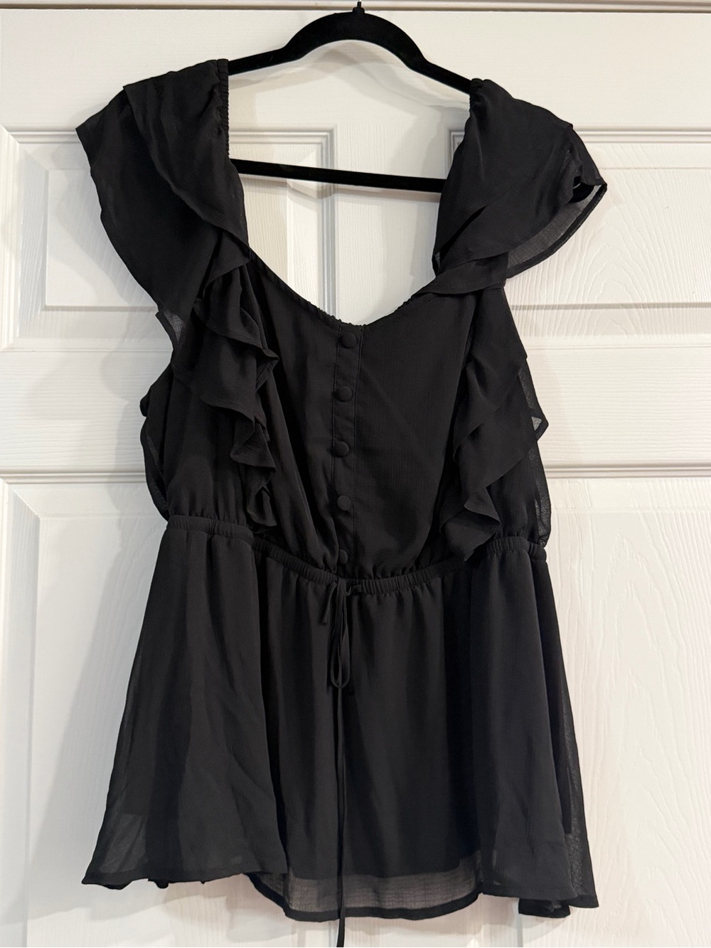 Torrid Black Ruffle Tie-Waist Sleeveless Blouse